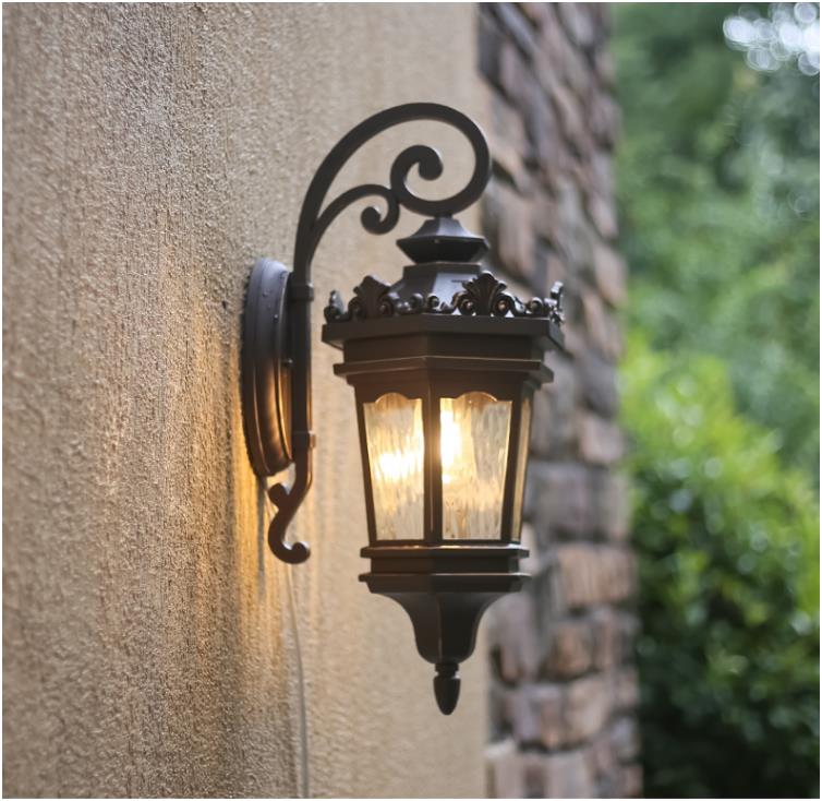 Lekap Sconce Black Metal Outdoor Classical Wall Light Fixtures with Clear Glass